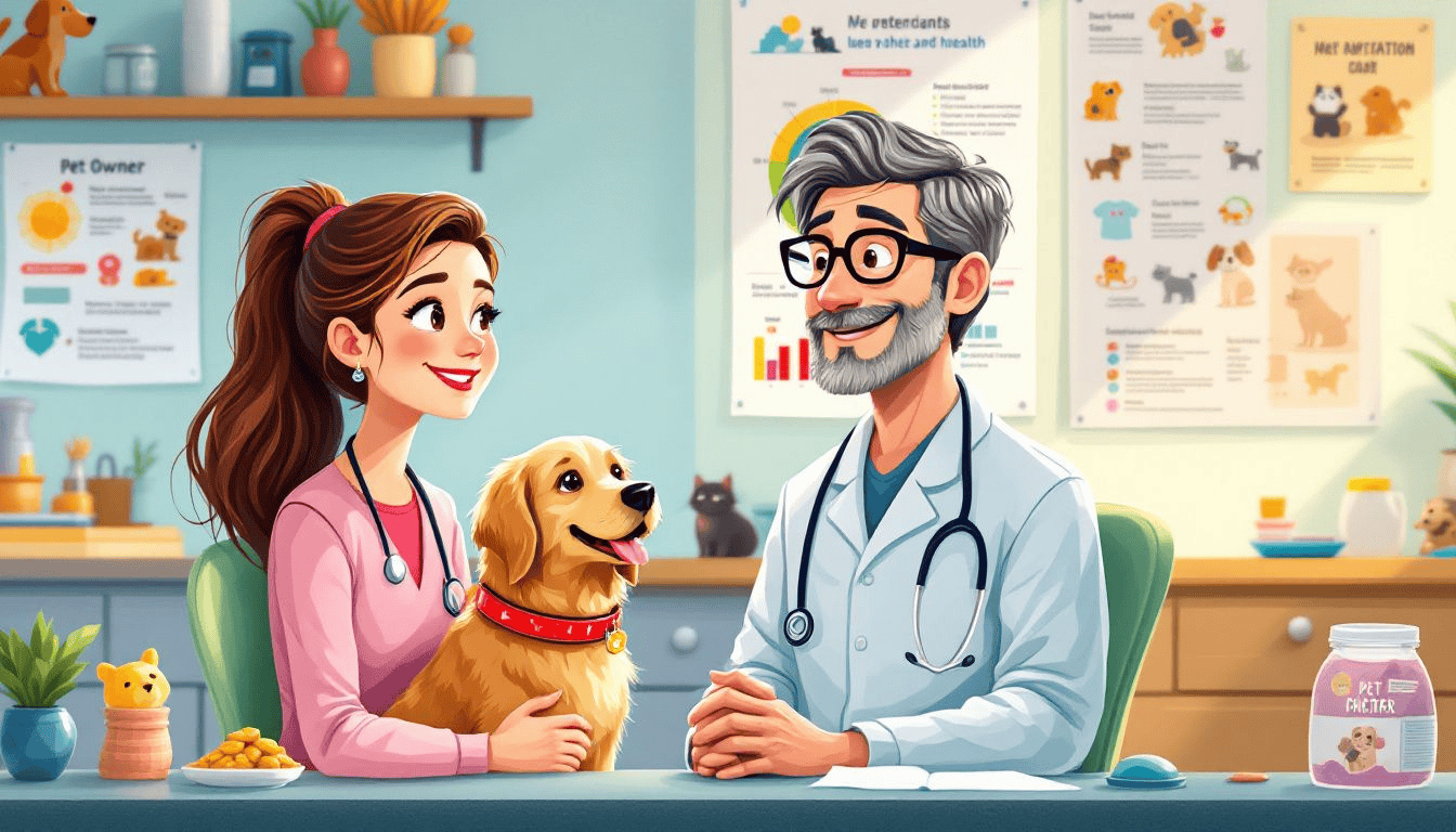 A pet owner consulting with a veterinarian about their dog's health and diet.